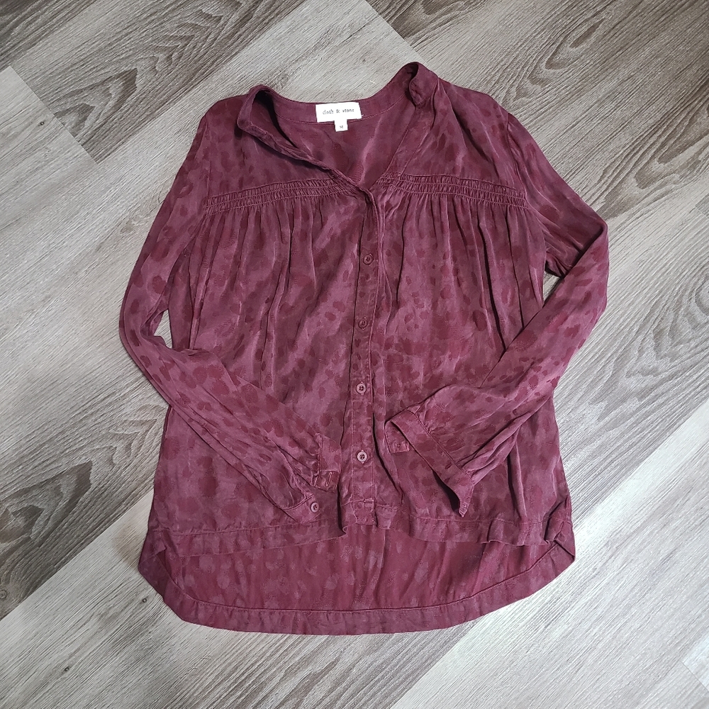 Cloth & Stone Burgundy Long Sleeve Blouse Size M